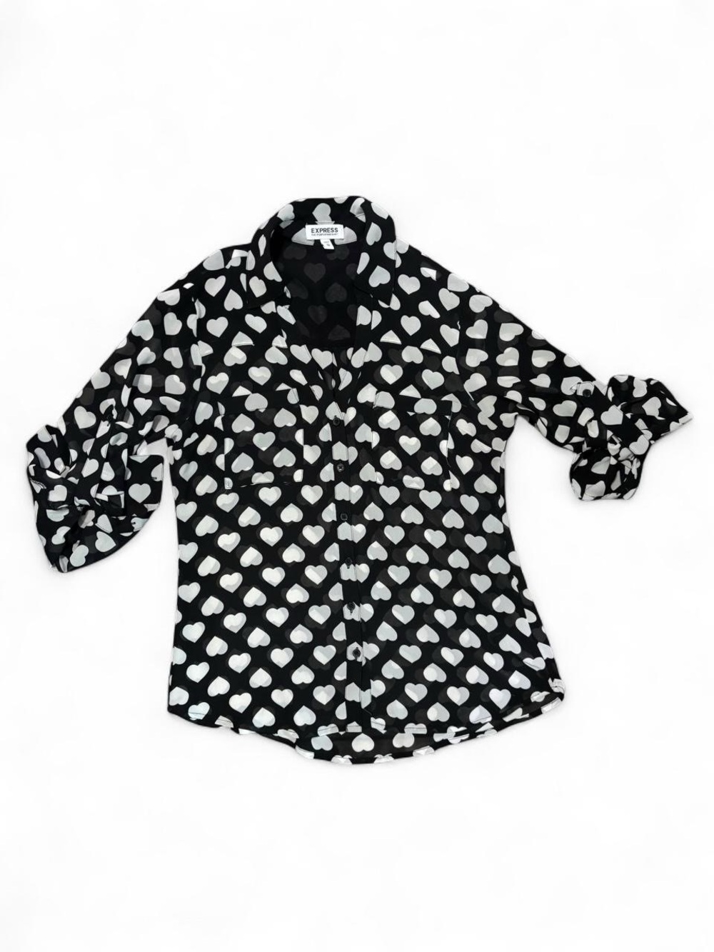 Express Black and White Heart Print Portofino Shirt